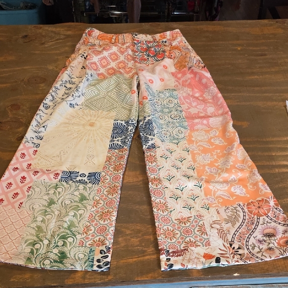 Temu Pants - Patchwork Wide-Leg Pants in Coral, Peach & Cream